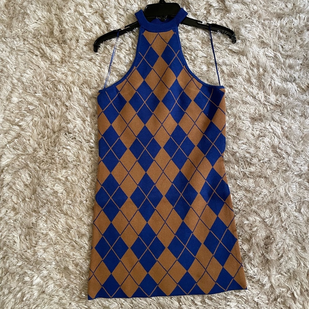 Urban Outfitters UO Gold Blue Sleeveless Knit Mini Sweater Dress Medium NEW